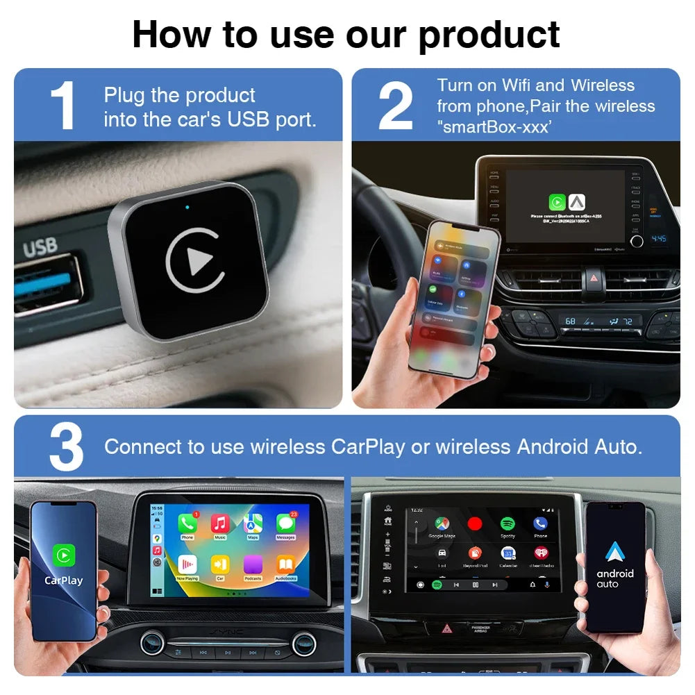 2-in-1 Wireless CarPlay Adapter – Draadloze Android Auto & iPhone Connectiviteit