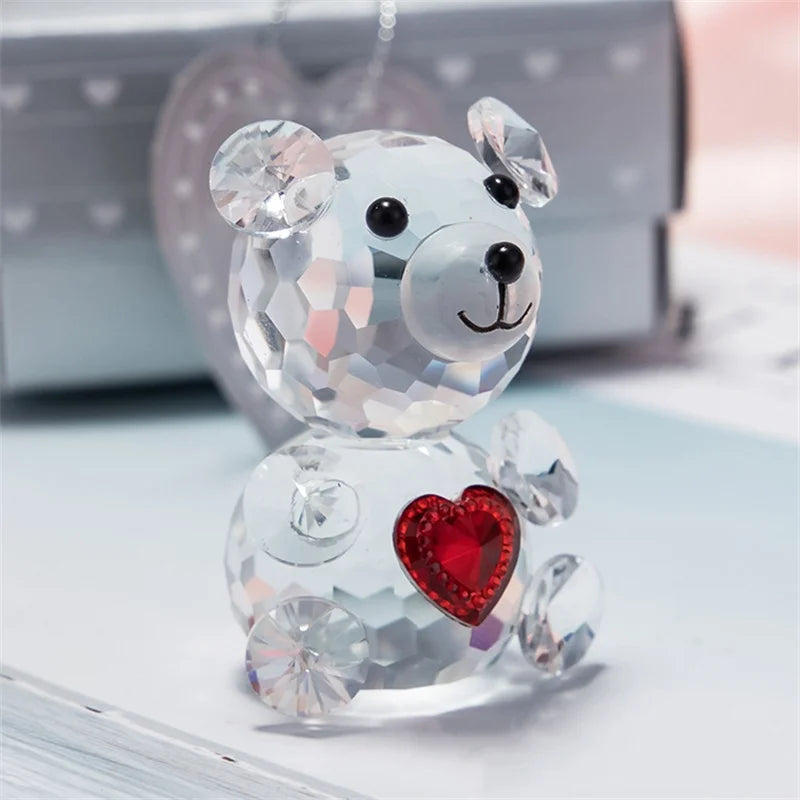 Crystal Bear met Kunstrozen - Exclusief Glazen Valentijnscadeau