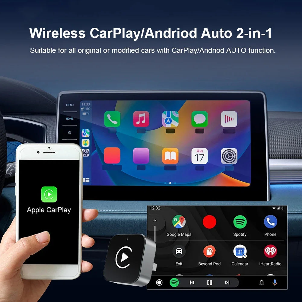 2-in-1 Wireless CarPlay Adapter – Draadloze Android Auto & iPhone Connectiviteit
