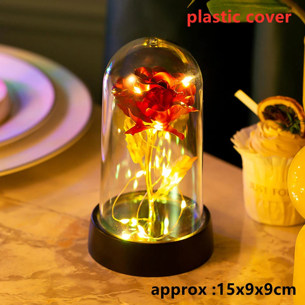 LED Galaxy Rozen - Verlichte Kunstrozen in Glazen Stolp