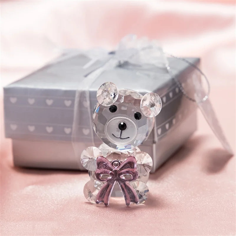 Crystal Bear met Kunstrozen - Exclusief Glazen Valentijnscadeau