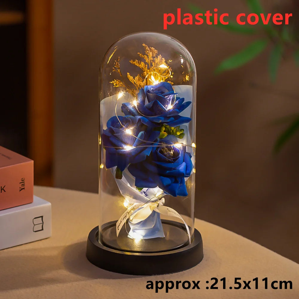 LED Galaxy Rozen - Verlichte Kunstrozen in Glazen Stolp