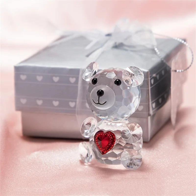 Crystal Bear met Kunstrozen - Exclusief Glazen Valentijnscadeau