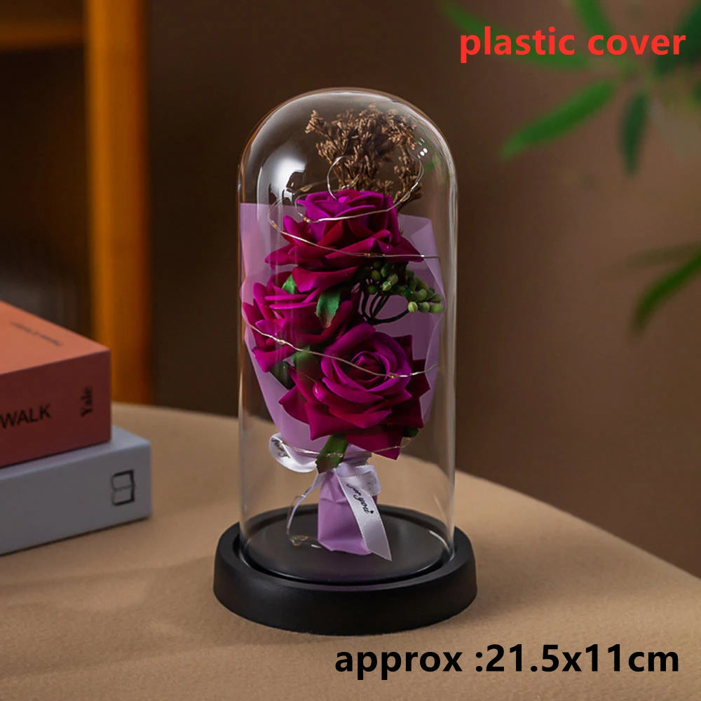 LED Galaxy Rozen - Verlichte Kunstrozen in Glazen Stolp