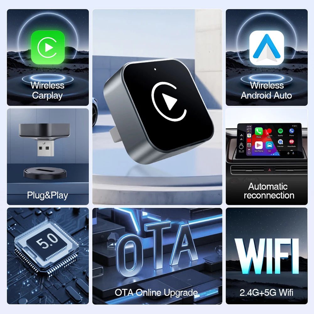 2-in-1 Wireless CarPlay Adapter – Draadloze Android Auto & iPhone Connectiviteit