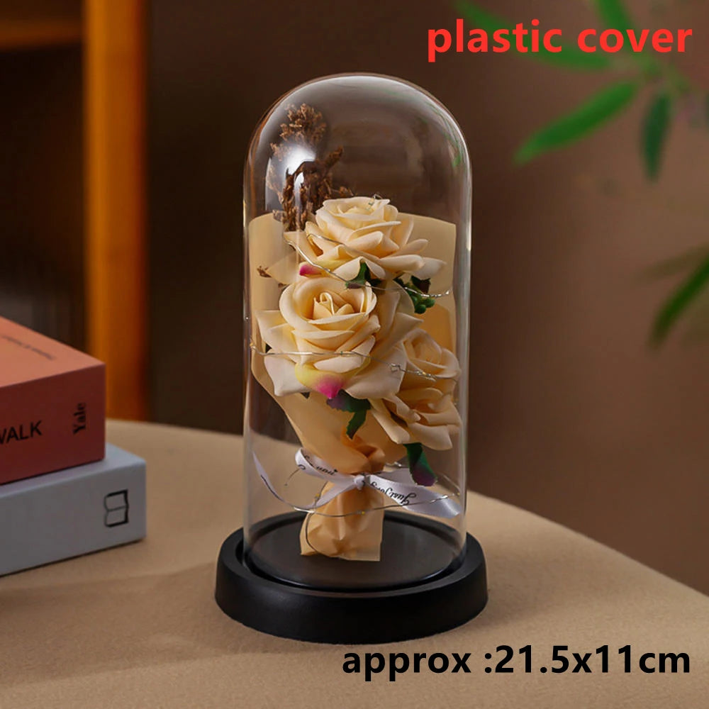 LED Galaxy Rozen - Verlichte Kunstrozen in Glazen Stolp